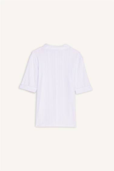 Regular Fit Half Turtleneck Ribbed Camisole T-Shirt