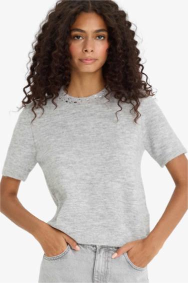 Regular Fit Crew Neck Embroidered Knitwear Pullover