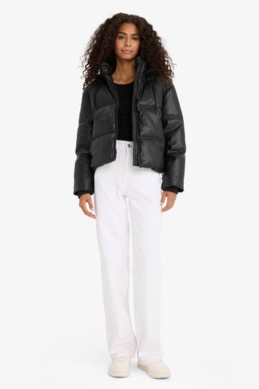 Regular Fit куртка из искусственной кожи с капюшоном и флисовой подкладкой