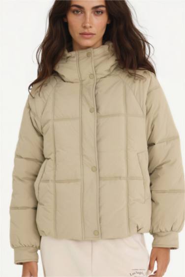 Regular Fit Hooded Zippered Puffer Jacket