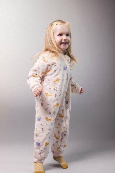 Baby Girl Newborn 1 Tog Fiber Patterned Zippered Cotton Jumpsuit