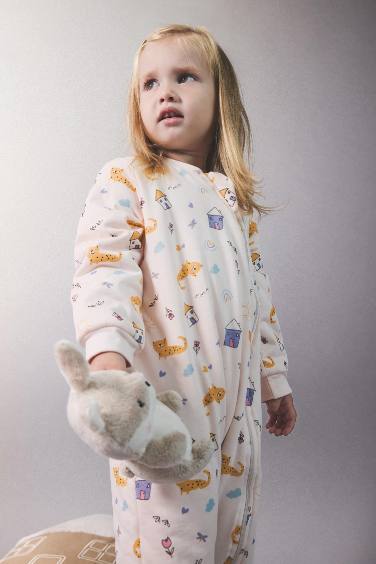 Baby Girl Newborn 1 Tog Fiber Patterned Zippered Cotton Jumpsuit