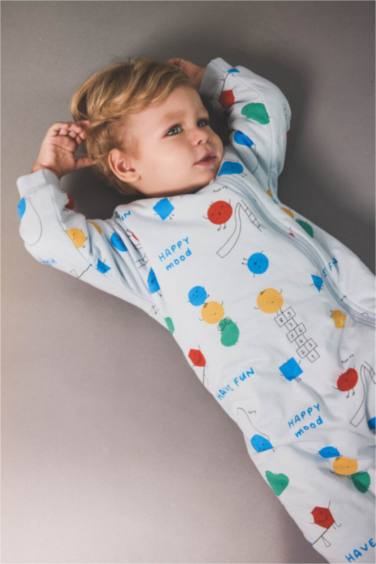 Boy Newborn 1 Tog Fiber Patterned Cotton Jumpsuit