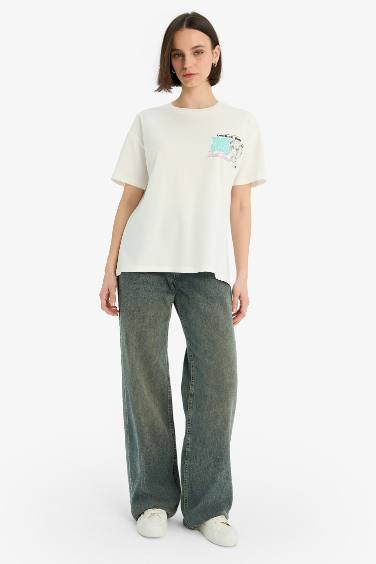 تيشيرت نص ردن اوفر سايز بياخة مستديرة