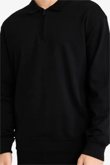 Regular Fit Polo Yaka Yarım Fermuarlı Sweatshirt