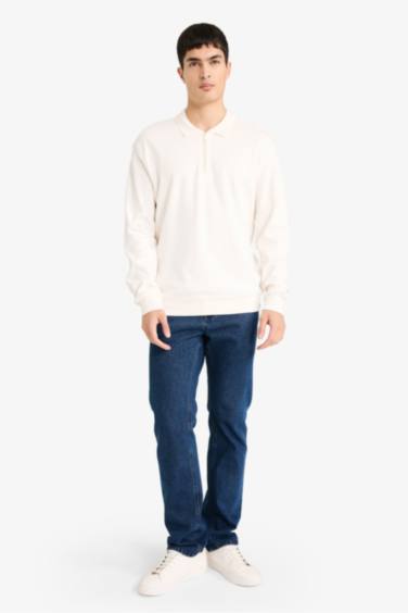 Regular Fit Polo Yaka Yarım Fermuarlı Sweatshirt