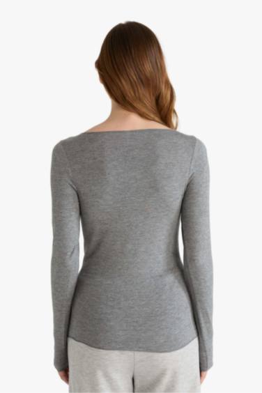 Modal Kaşmir Yumuşak Dokulu Kayık Yaka Uzun Kollu Üst