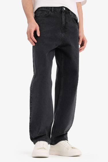 %100 Pamuk Baggy Fit Geniş Kalıp Düz Paça Jean Yıkamalı Pantolon