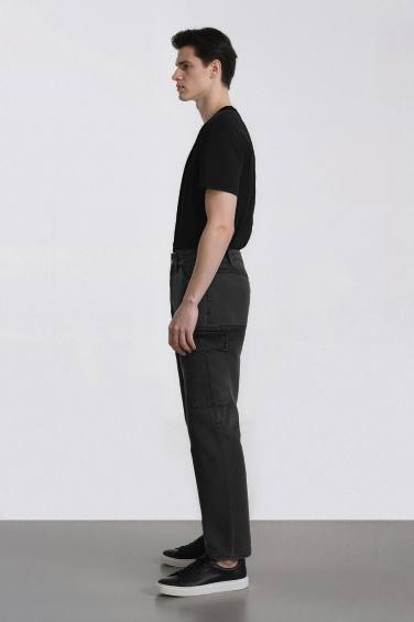 %100 Pamuk Relax Fit Rahat Kesim Düz Paça Kargo Cepli Jean Pantolon