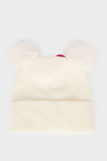 Kız Çocuk Disney Mickey & Minnie Kulaklı Nakışlı Bere