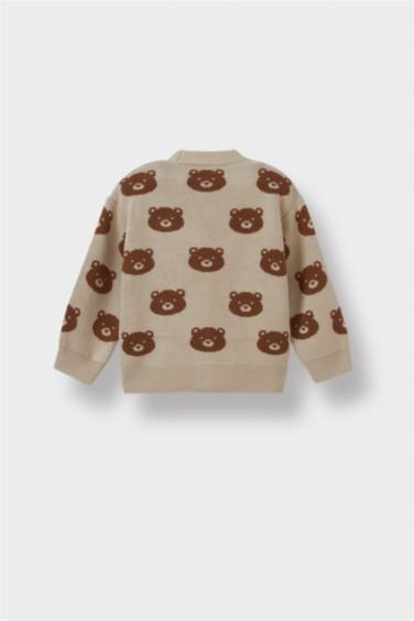Baby Boy Buttoned Bear Printed Knitwear Cardigan