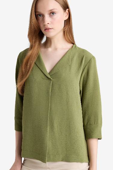 Regular Fit Flap Collar Long Sleeve Blouse