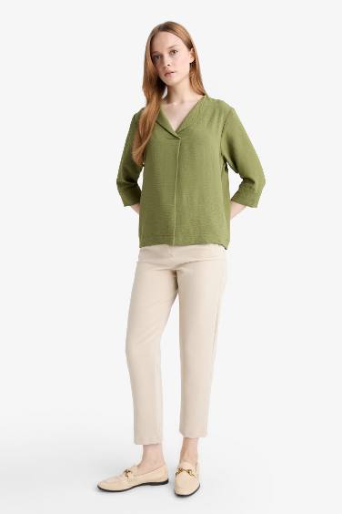 Regular Fit Flap Collar Long Sleeve Blouse