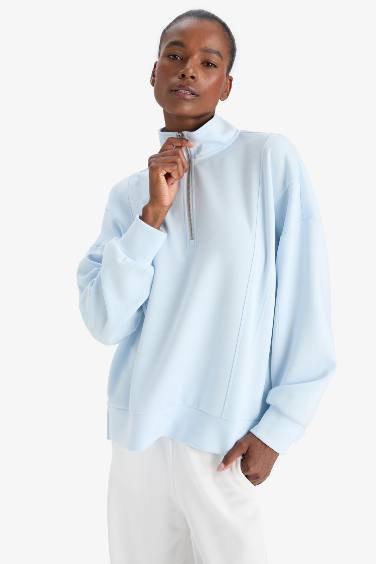 DeFactoFit Oversize Fit Collar Scuba Dive Fabric Sports Sweatshirt