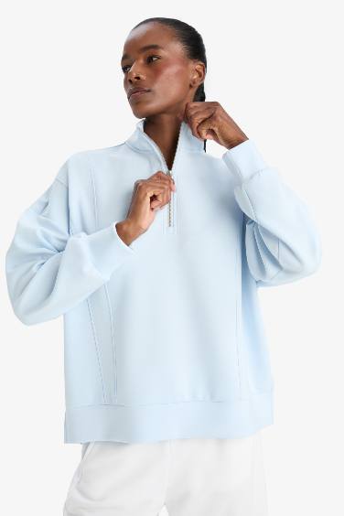 DeFactoFit Oversize Fit Collar Scuba Dive Fabric Sports Sweatshirt