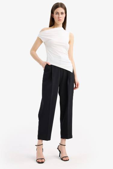 Slim Fit Dar Kesim Tek Omuzlu Ribana Bluz