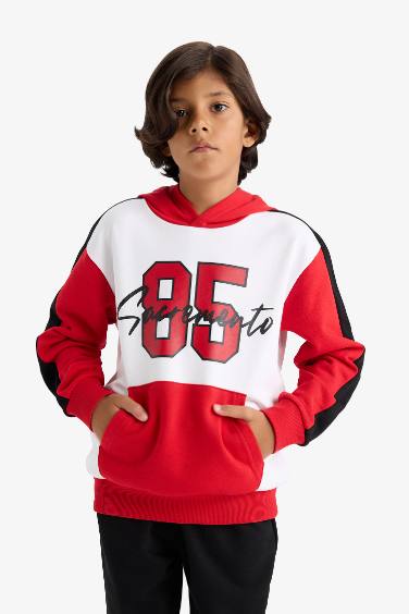 Boy Hooded Printed Sweatshirt Sweatpants 2 Piece Set