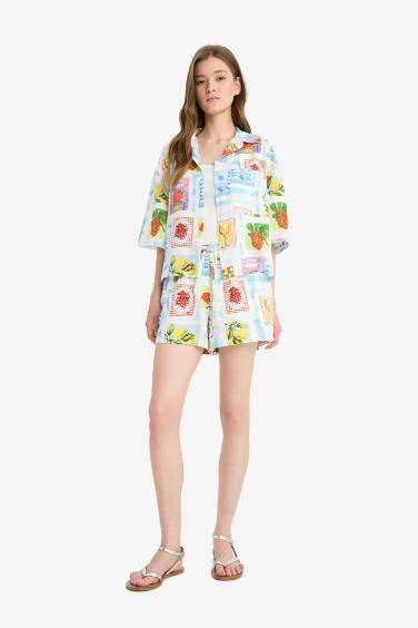 شورت قصير قطن بقصة A مطبوع وخصر عادي