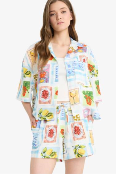 شورت قصير قطن بقصة A مطبوع وخصر عادي