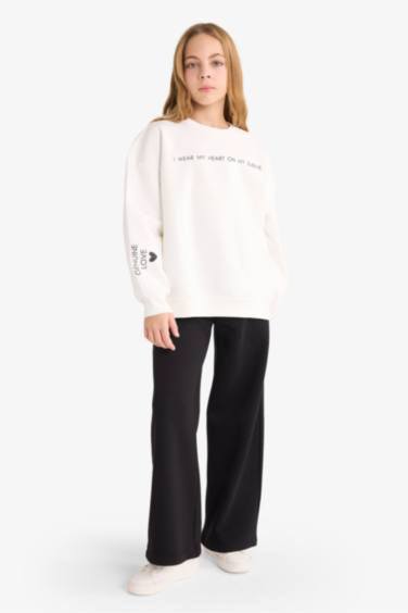 Kız Çocuk 2'li Takım Baskılı Sweatshirt Eşofman Altı