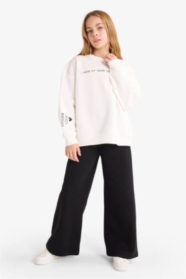 Kız Çocuk 2'li Takım Baskılı Sweatshirt Eşofman Altı