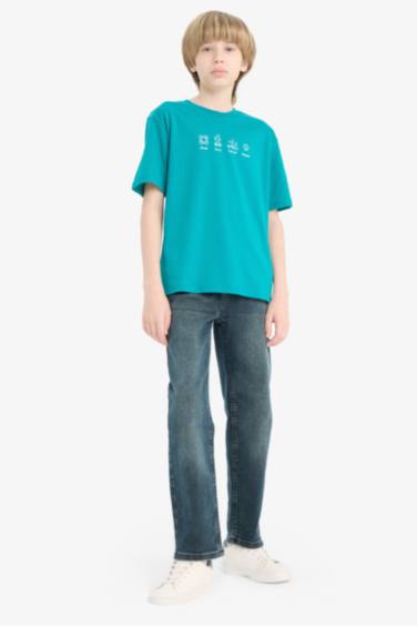 تيشيرت أولاد نص كم مطبوع قصة عادية برقبة مستديرة