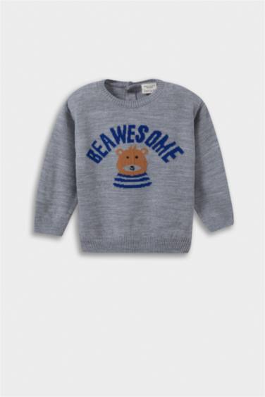 Baby Boy Crew Neck Bear Print Pullover