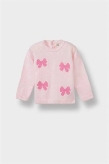 Pull en tricot col rond à motifs noeuds pour bébé fille