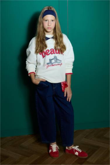 Girl Balloon Fit Wide Leg Jeans