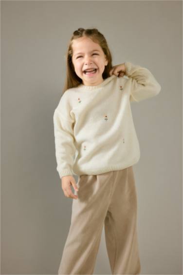 Baby Girl Regular Fit Crew Neck Animal Print Pullover