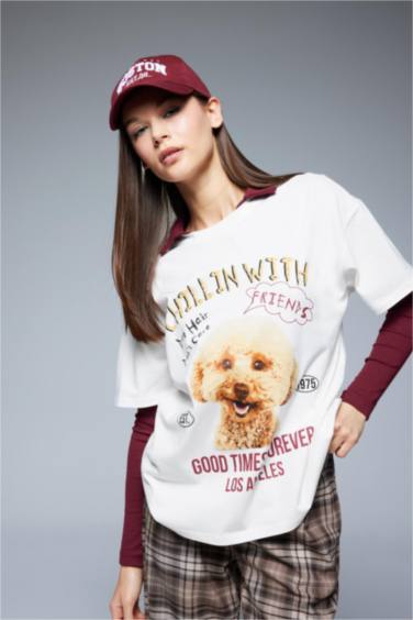 Oversize Fit Crew Neck Printed Short Sleeve T-Shirt