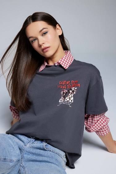 Oversize Fit Crew Neck Back Printed T-Shirt