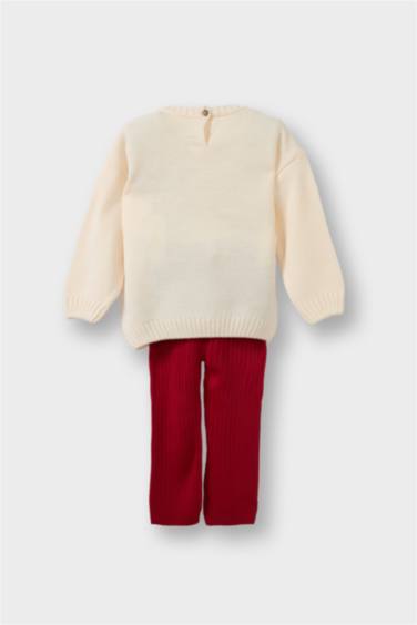Kız Bebek Yılbaşı Temalı 2'li Takım Triko Kazak Alt