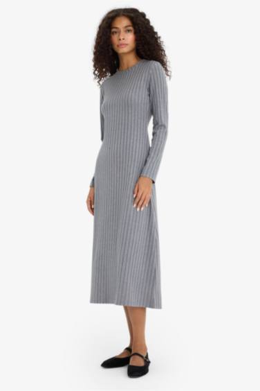 Robe moulante à col rond et manches longues