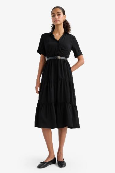 Shirt Collar Zebra Print Half Sleeve Dress