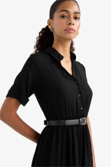 Shirt Collar Zebra Print Half Sleeve Dress