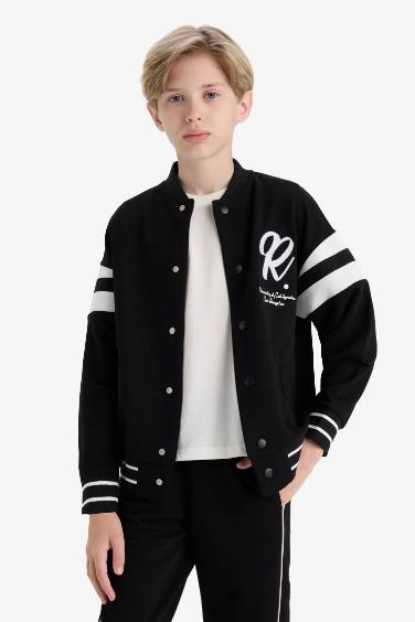 Boy College Collar Printed Bomber Jacket