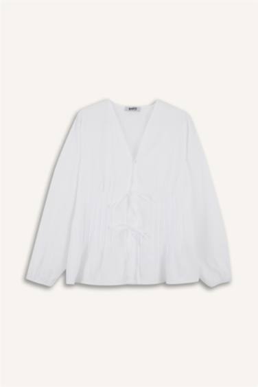 Poplin V-Neck Long Sleeve Tunic