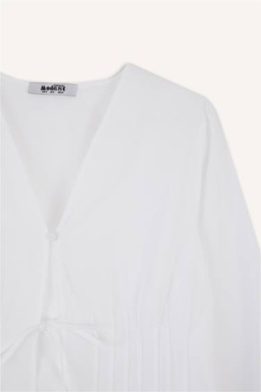 Poplin V-Neck Long Sleeve Tunic