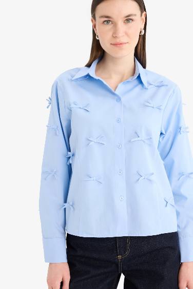 Regular Fit Fiyonklu Poplin Uzun Kollu Gömlek Tunik