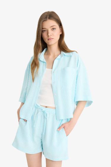 Chemise oversize en lin mélangé à manches courtes