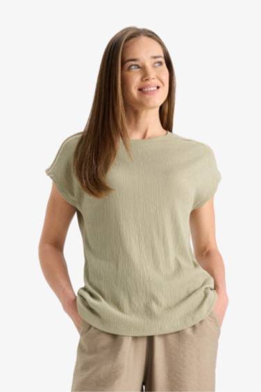 Crew Neck Crepe Short Sleeve T-Shirt