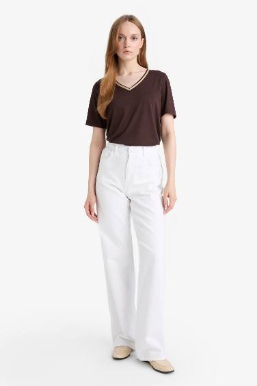 تيشيرت عادي كم طويل ورقبة V