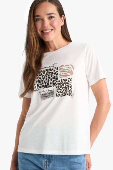 T-shirt imprimé à col rond et manches courtes Coupe régulière