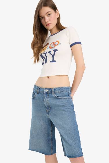 Fitted Crew Neck Food Printed Ribbed T-Shirt