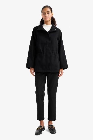 Regular Fit Fermuarlı Kaşe Mont