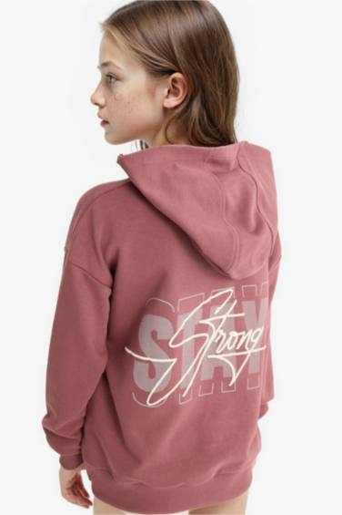 Girl Oversize Fit Hooded Printed Back Sweatshirt
