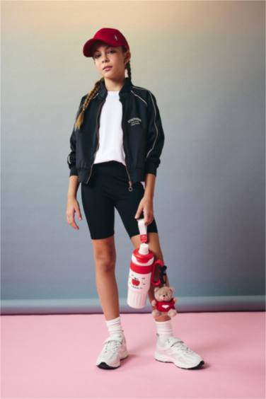 Veste zippée en tissu scuba imprimée à col rond pou fille