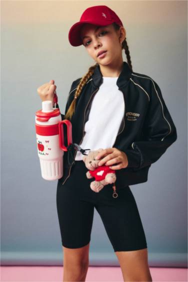 Veste zippée en tissu scuba imprimée à col rond pou fille