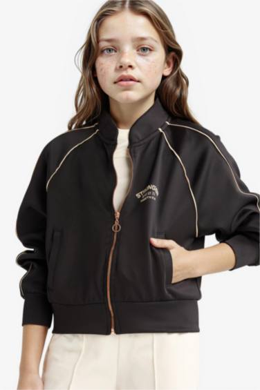 Girl Slogan Printed Crew Neck Scuba Diving Cardigan